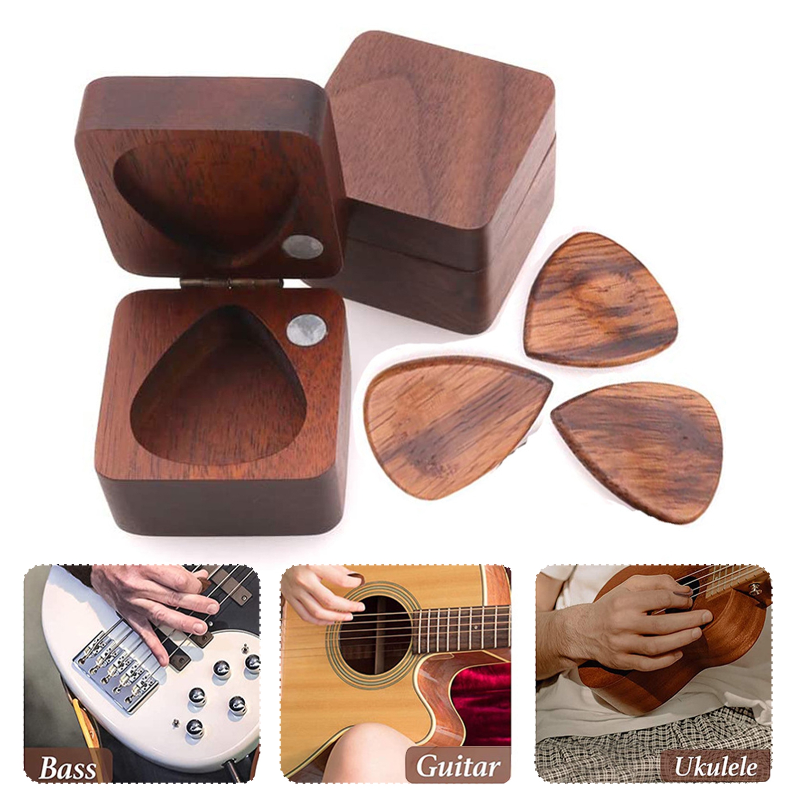 NIBOLOG Wooden Guitar Picks Holder Storage Box Smooth Edge Lightweight Portable Handcrafted Guitar Picks Case Container